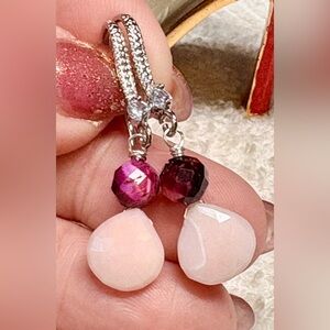 Genuine Pink OPAL and TIGER EYE Drop Earrings